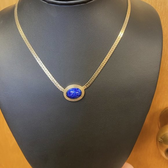Christian Dior Vintage Necklace- Oval Blue Stone - Picture 1 of 2